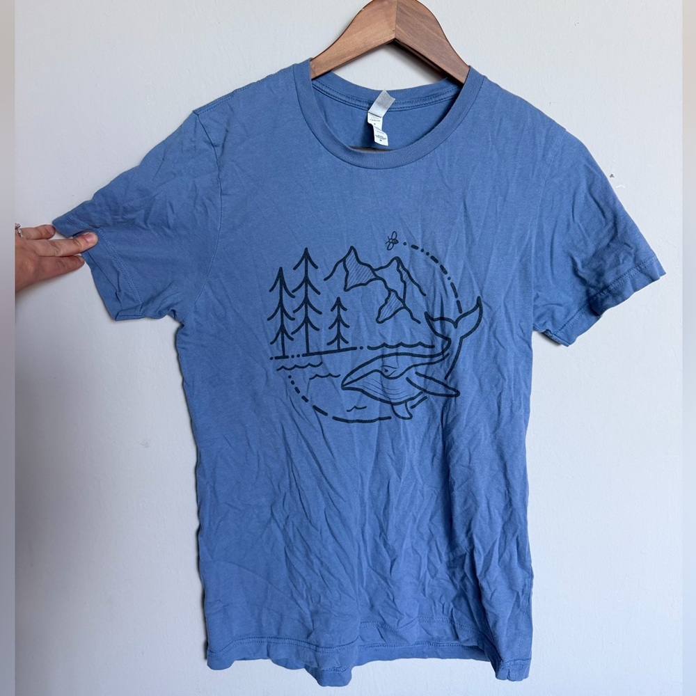 Bella Canvas Blue Short Sleeve Graphic Tee with Whale & Mountain Design